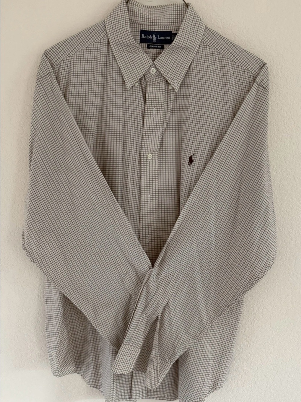 Ralph Lauren Men’s Button-Down Shirt in Beige and Brown Micro-Check